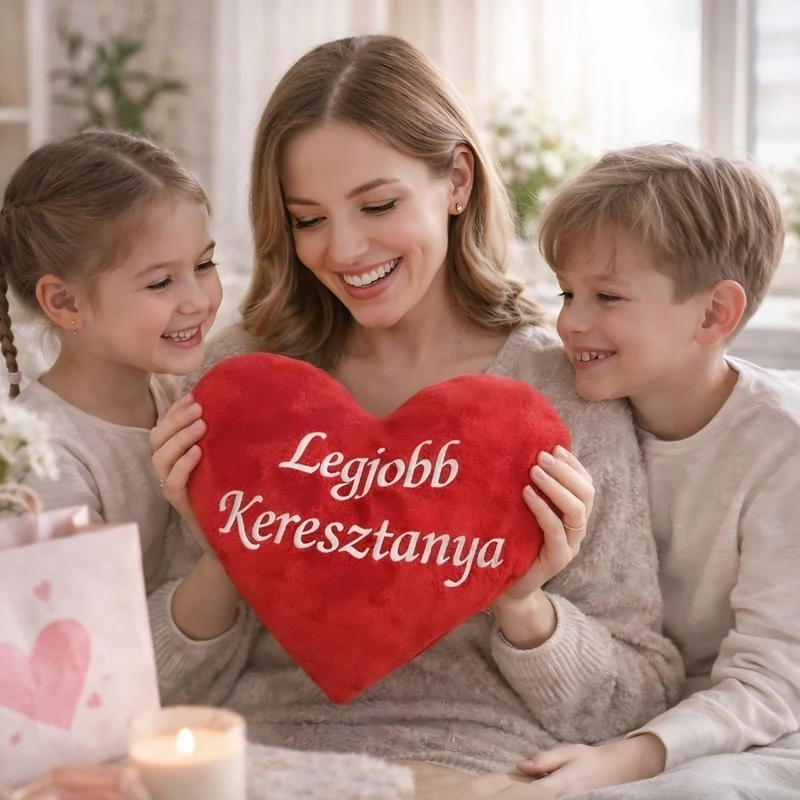 Hímzett szív párna -Legjobb Keresztanya - Ajándék,Hímzett szív párna - Ajándék Keresztanyának,Hímzett szív párna Keresztanyának,Hímzett szív párna -Legjobb Keresztanya - Ajándék Keresztanyának