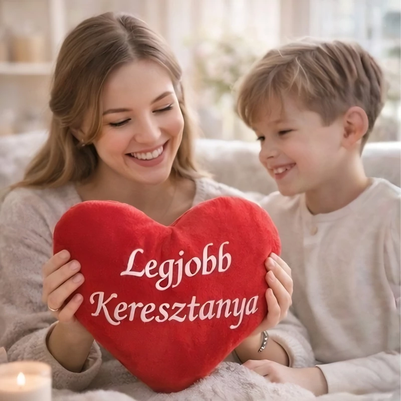 Hímzett szív párna -Legjobb Keresztanya