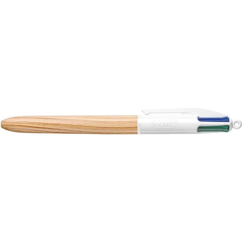 Golyóstoll, 0,32 mm, nyomógombos, négyszínű, BIC "4 Colours Wood Effect"