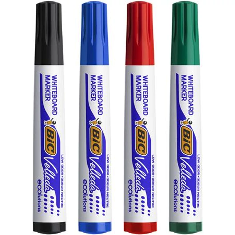 Flipchart- és táblamarker készlet, 1,4 mm, kúpos, BIC" Velleda ecolutions", 4 különböző szín