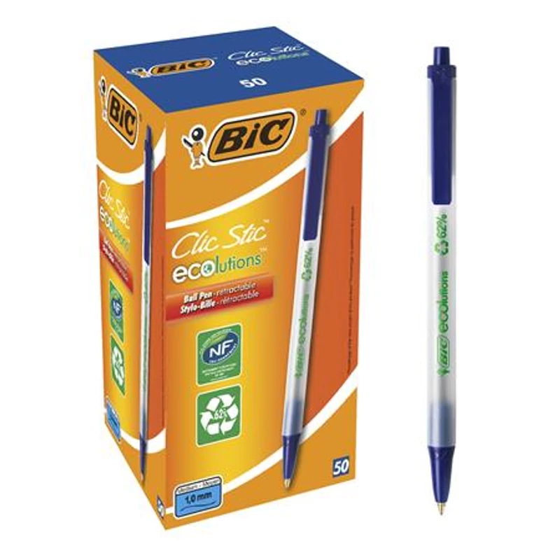 Golyóstoll, 0,32 mm, nyomógombos, BIC "Clic Stic ecolutions", kék