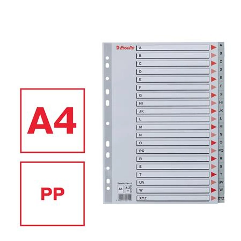 Regiszter, műanyag, A4, A-Z, ESSELTE, szürke