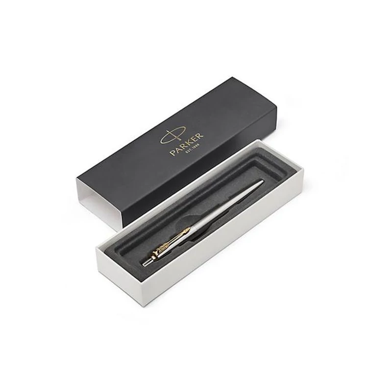 Golyóstoll, 0,7 mm, nyomógombos, arany színű klip, rozsdam. acél tolltest, PARKER "Royal Jotter", kék