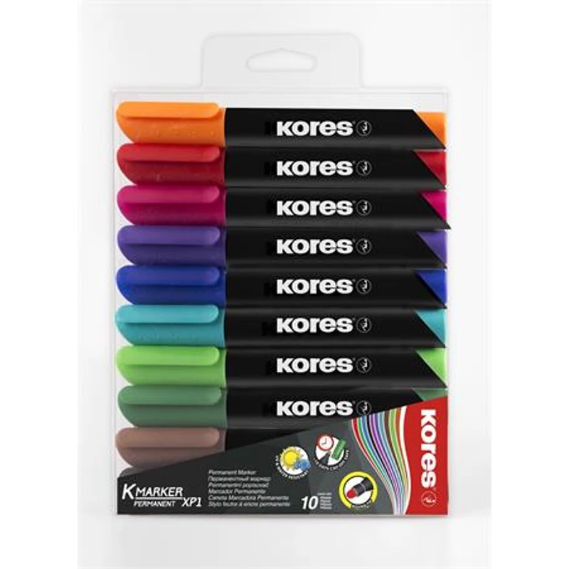 Alkoholos marker, 3 mm, kúpos, KORES "K-Marker XP1", 10 különböző szín