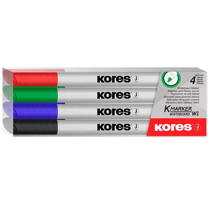 Tábla- és flipchart marker készlet, 1-3 mm kúpos, KORES "K-Marker W1", 4 különböző szín
