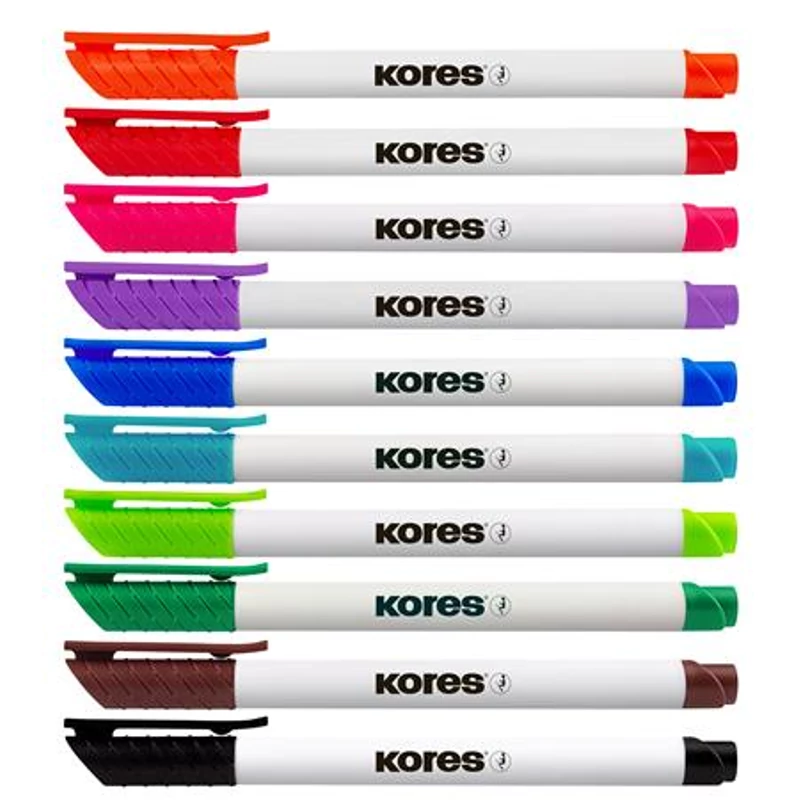 Tábla- és flipchart marker készlet, 1-3 mm kúpos, KORES "K-Marker W1", 10 különböző szín