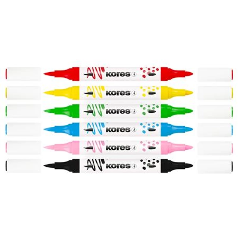Dekormarker készlet, akril, 1-2 mm, kétvégű, KORES " K-Kreative", 6 különböző szín
