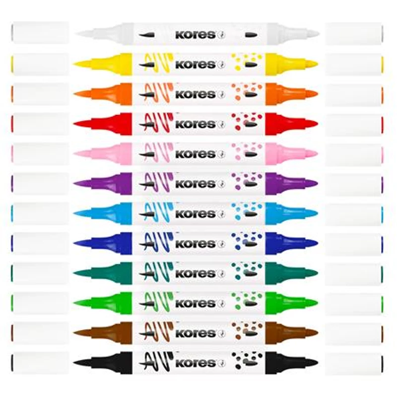 Dekormarker készlet, akril, 1-2 mm, kétvégű, KORES " K-Kreative", 12 különböző szín