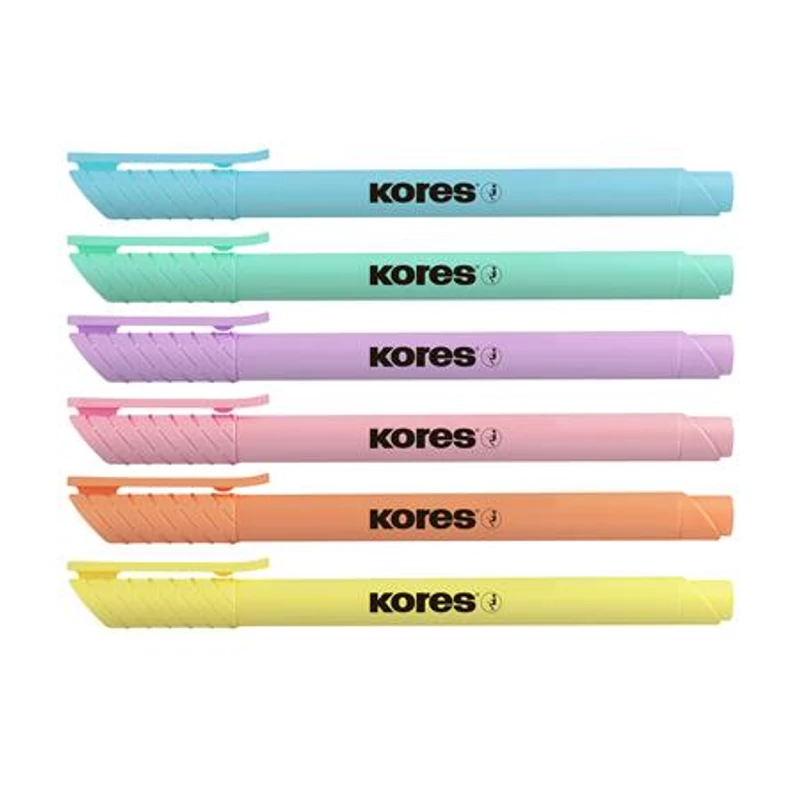 Szövegkiemelő készlet, 0,5-5 mm, KORES, 6 különböző pasztell szín,Szövegkiemelő készlet, 0,5-5 mm, KORES, 6 különböző pasztell szín