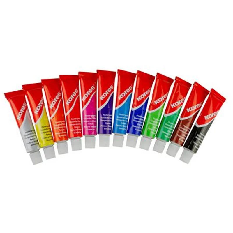 Tempera készlet, 12 ml, KORES, 12 különböző szín,Tempera készlet, 12 ml, KORES, 12 különböző szín