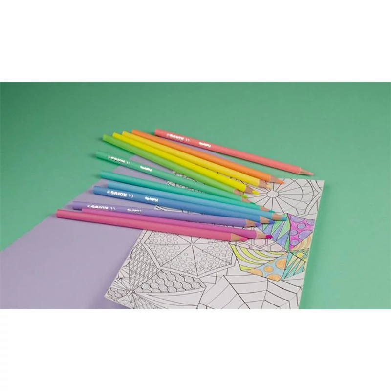 Színes ceruza készlet, háromszögletű, KORES "Kolores Pastel", 12 pasztell szín