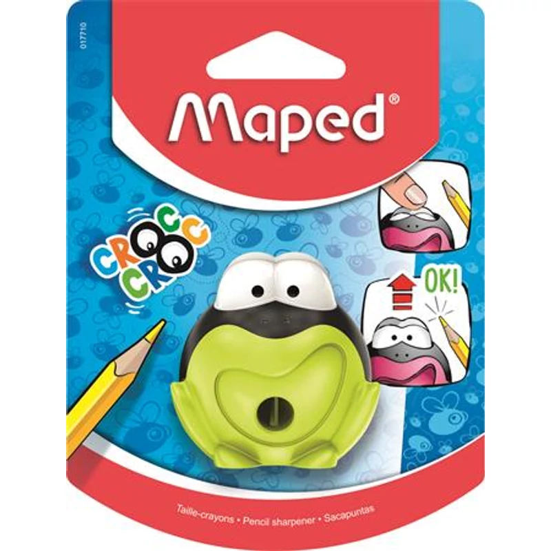 Hegyező, egylyukú, tartályos, MAPED "Croc Croc", béka, vegyes színek