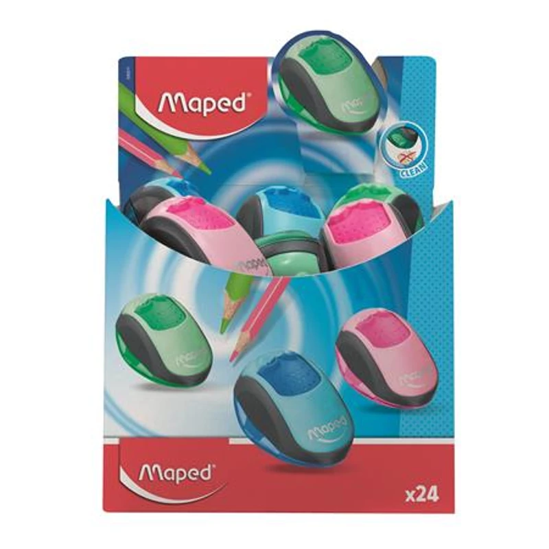 Hegyező display, kétlyukú, tartályos, MAPED "Clean", vegyes színek,Hegyező display, kétlyukú, tartályos, MAPED "Clean", vegyes színek,Hegyező display, kétlyukú, tartályos, MAPED "Clean", vegyes színek,Hegyező display, kétlyukú, tartályos, MAPED "Clean", vegyes színek