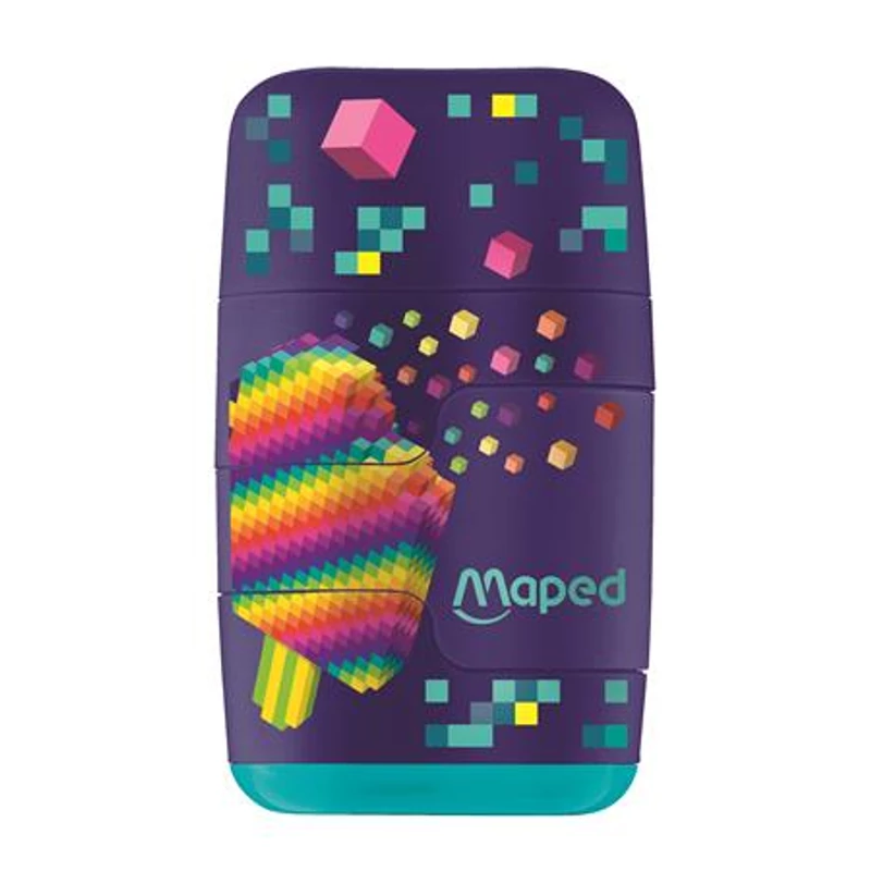 Hegyező és radír, kétlyukú, tartályos, pótradírral, MAPED "Pixel Party Connect",Hegyező és radír, kétlyukú, tartályos, pótradírral, MAPED "Pixel Party Connect",Hegyező és radír, kétlyukú, tartályos, pótradírral, MAPED "Pixel Party Connect"