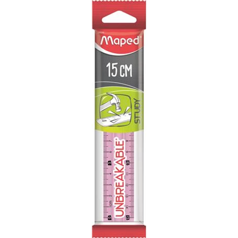 Vonalzó, műanyag, törhetetlen, 15 cm, MAPED „Study Unbreakable”, vegyes színek
