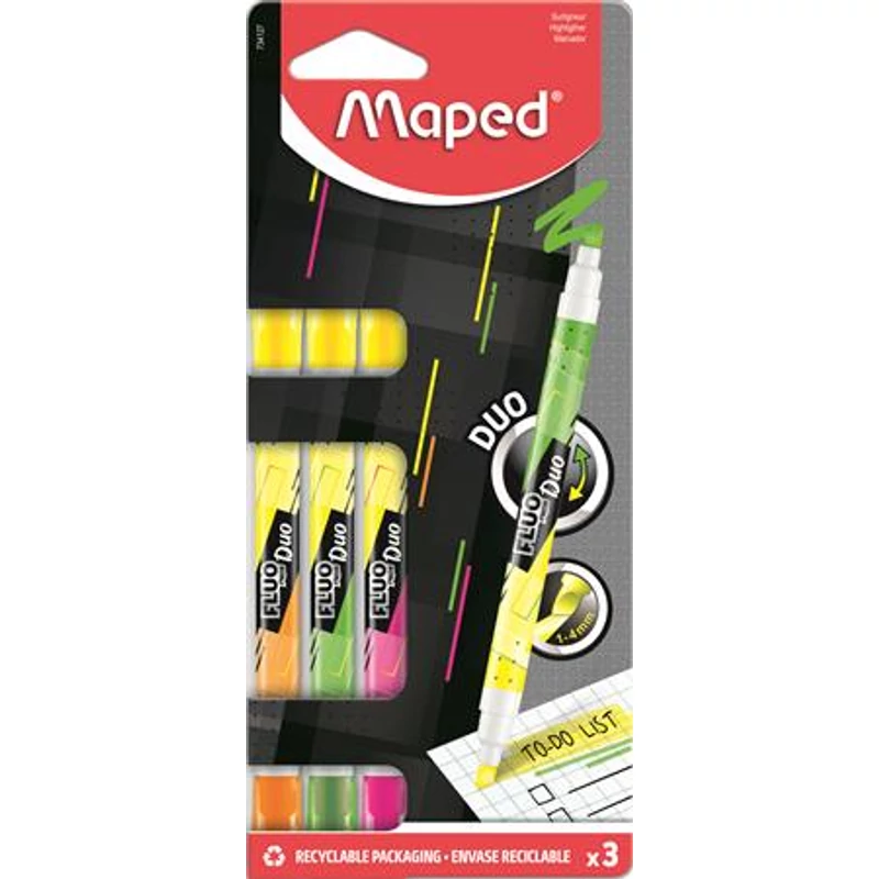 Szövegkiemelő készlet, 1-5 mm, kétvégű, MAPED "Fluo Peps Duo", vegyes színek