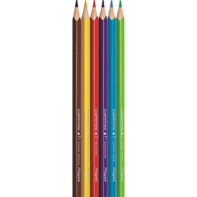 Színes ceruza készlet, háromszögletű, MAPED „Color`Peps Star”, 6 különböző szín