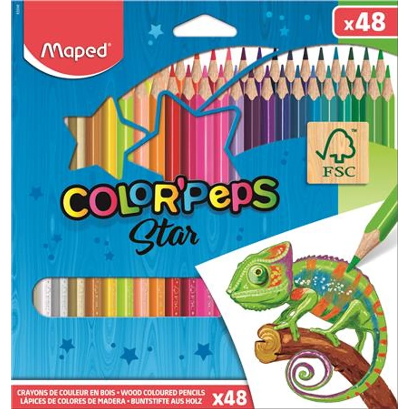 Színes ceruza készlet, háromszögletű, MAPED „Color`Peps Star”, 48 különböző szín
