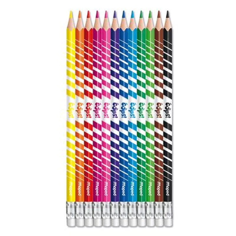 Színes ceruza készlet, háromszögletű, radírozható, MAPED "Color`Peps Oops", 12 különböző szín