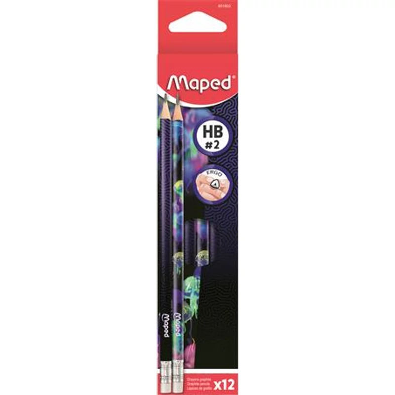 Grafitceruza radírral, HB, háromszögletű, MAPED "Deepsea Paradise", 12 darab