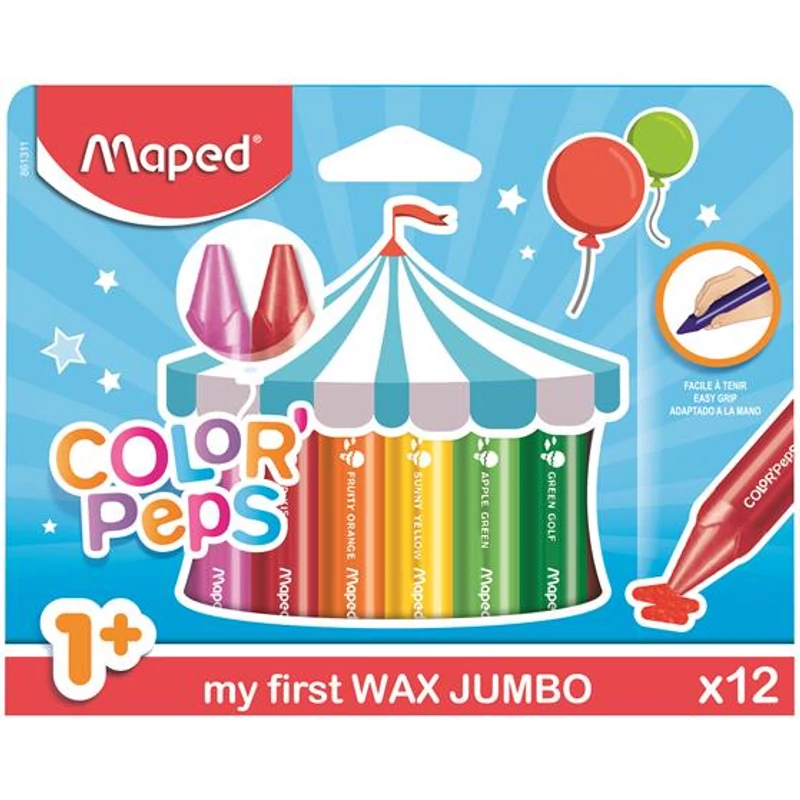 Zsírkréta, vastag, MAPED „Color`Peps MAXI Wax”, 12 különböző szín