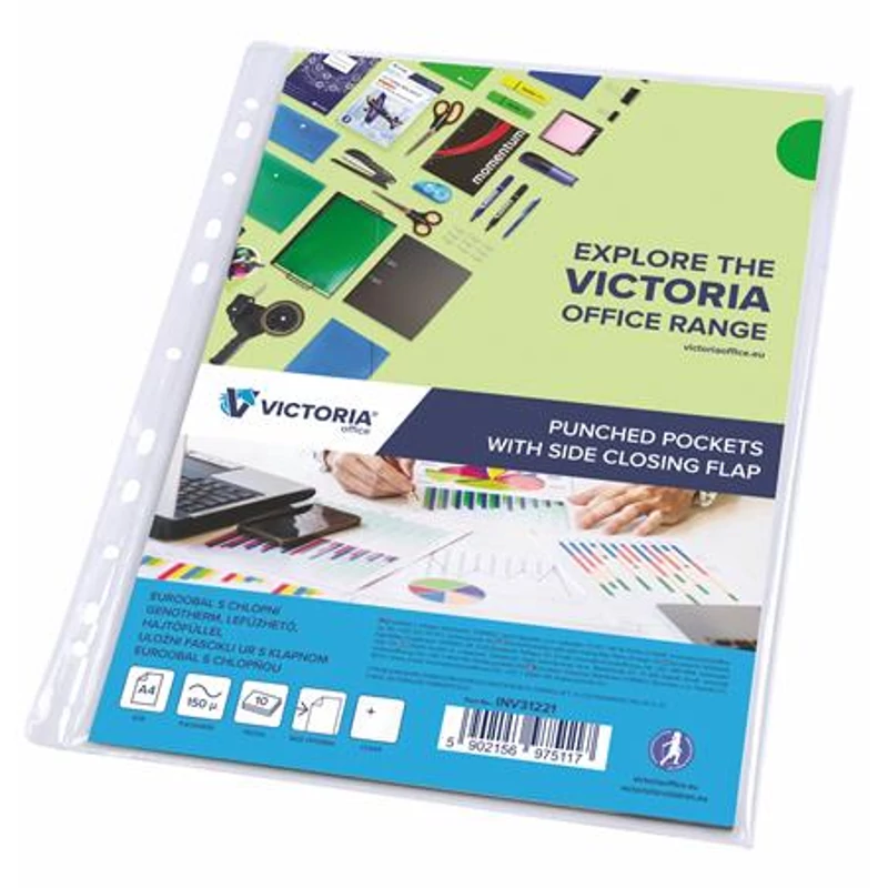 Genotherm, lefűzhető, oldalán hajtófüllel, A4, 150 mikron, víztiszta, VICTORIA OFFICE