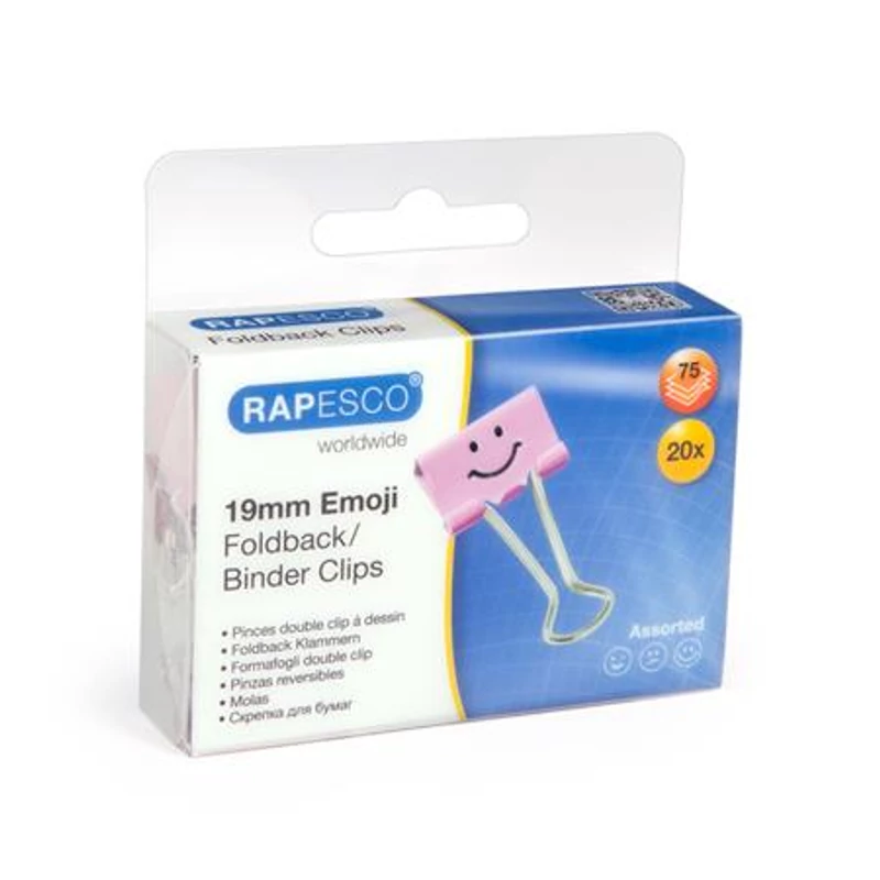 Bindercsipesz, 19 mm, „Fun”, RAPESCO, világos rózsaszín