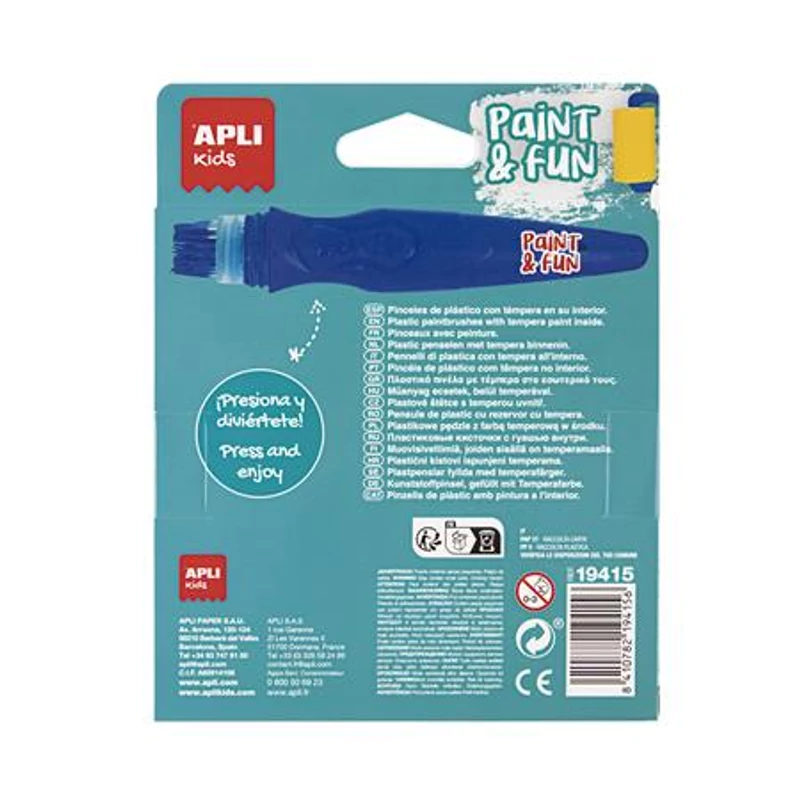 Tempera készlet, ecsetvégű tubusban, APLI Kids "Paint&Fun", 6 különböző szín,Tempera készlet, ecsetvégű tubusban, APLI Kids "Paint&Fun", 6 különböző szín,Tempera készlet, ecsetvégű tubusban, APLI Kids "Paint&Fun", 6 különböző szín