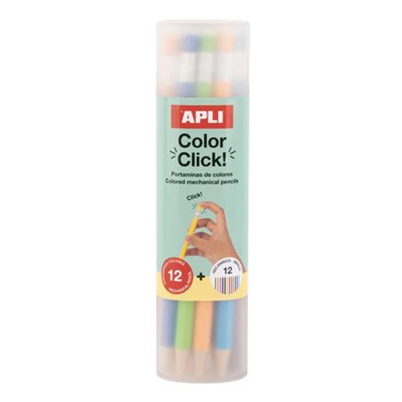 Színes töltőceruza készlet, ceruzatartóban, APLI "Color Click", 12 különböző szín
