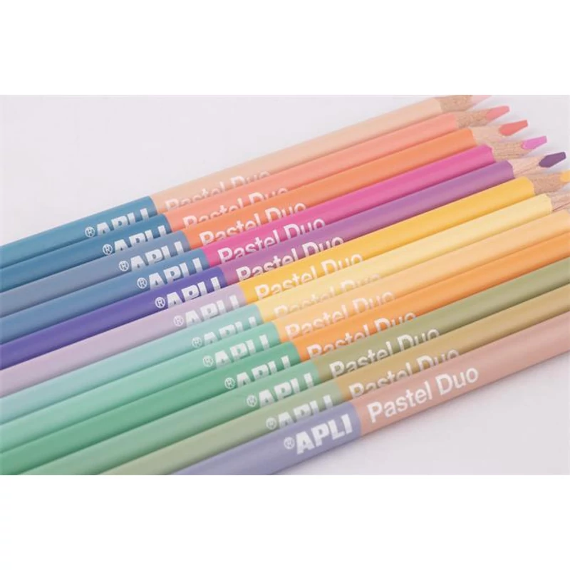 Színes ceruza készlet, kétvégű, háromszögletű, APLI "Pastel Duo", 24 különböző pasztel szín
