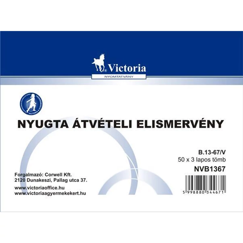 Nyomtatvány, nyugta átvételi elismervény, 50×3, A6, VICTORIA PAPER „B.13-67”, 10 tömb / csomag