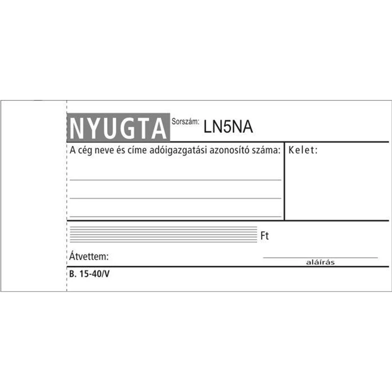 Nyomtatvány, nyugta egysoros, 50×2, VICTORIA PAPER „B.15-40”, 20 tömb / csomag