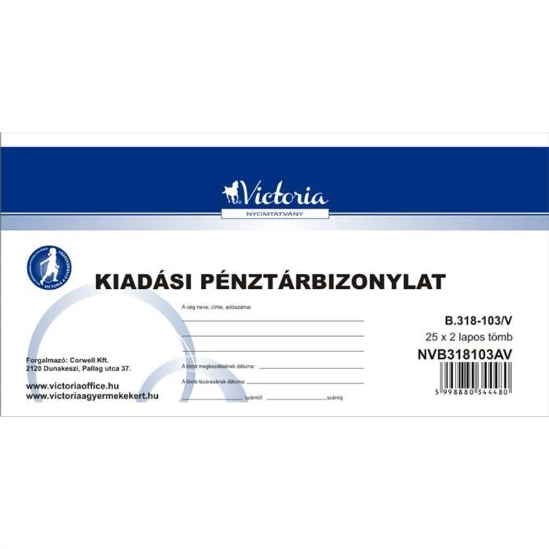 Nyomtatvány, kiadási pénztárbizonylat, 25×2, VICTORIA PAPER „B.318-103”, 10 tömb / csomag
