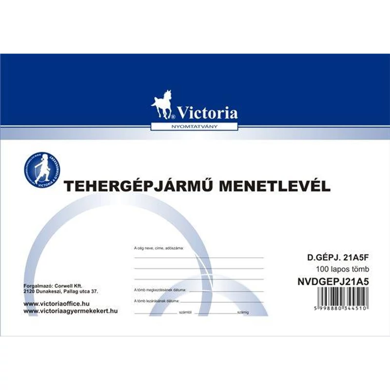 Nyomtatvány, menetlevél, tehergépjármű, 100 lap, A5, fekvő, VICTORIA PAPER, „D.GÉPJ.21.”, 10 tömb / csomag