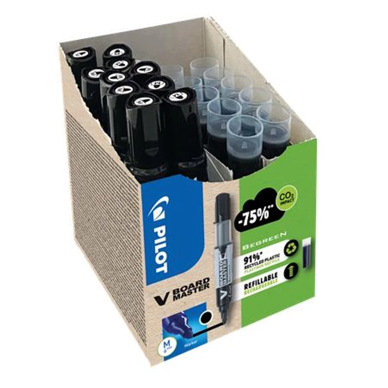 Táblamarker, 2,3 mm, kúpos, PILOT "V-Board Master, Bonus Pack", fekete + betét
