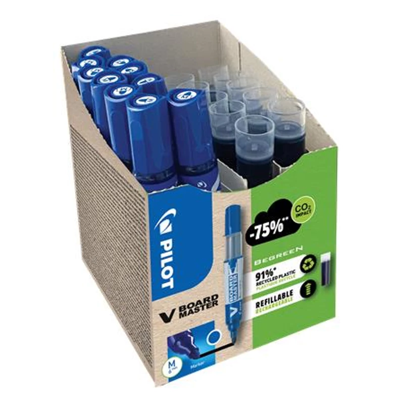 Táblamarker, 2,3 mm, kúpos, PILOT "V-Board Master, Bonus Pack", kék + betét