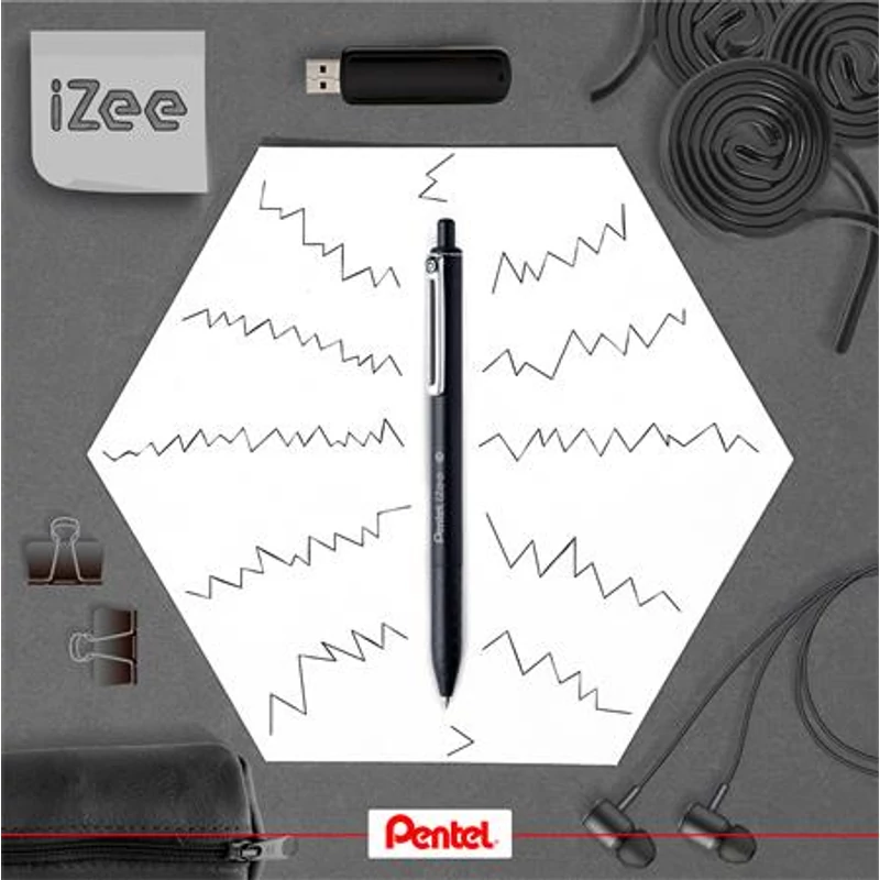 Golyóstoll, 0,35 mm, nyomógombos, PENTEL "iZee", fekete,Golyóstoll, 0,35 mm, nyomógombos, PENTEL "iZee", fekete