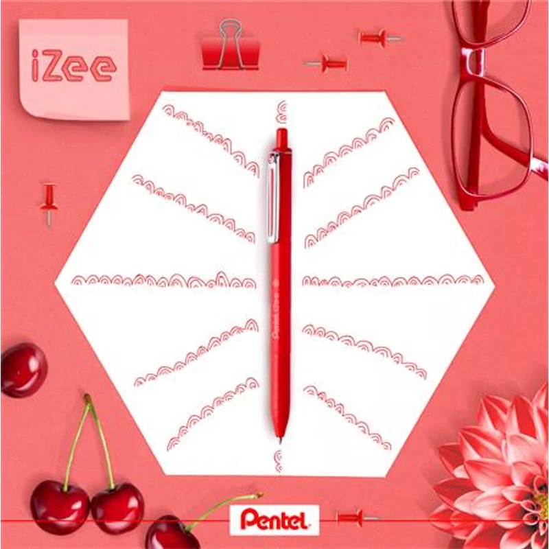 Golyóstoll, 0,35 mm, nyomógombos, PENTEL "iZee", piros,Golyóstoll, 0,35 mm, nyomógombos, PENTEL "iZee", piros