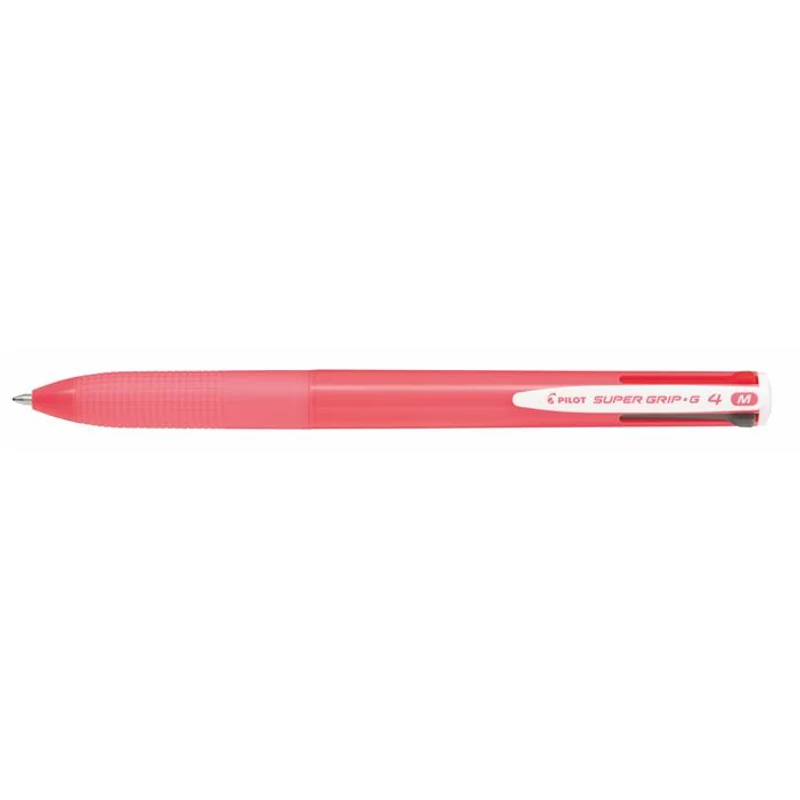 Golyóstoll, 0,27 mm, nyomógombos, rózsaszín tolltest, PILOT "Super Grip G", négyszínű