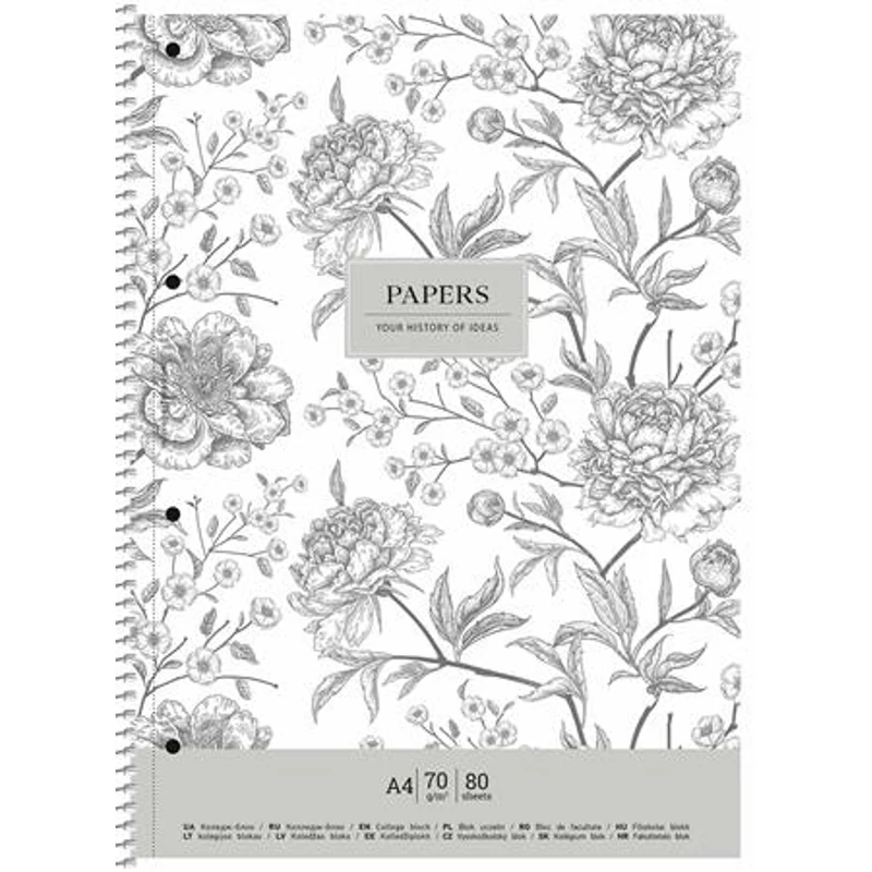 Spirálfüzet, A4 + , vonalas, 80 lap, SHKOLYARYK "Vintage flowers", vegyes