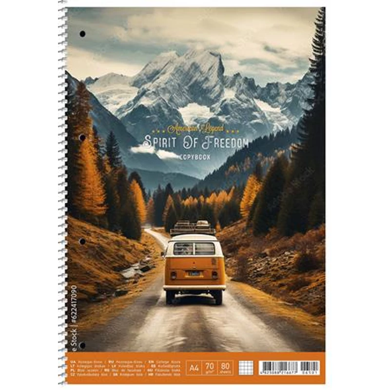 Spirálfüzet, A4, kockás, 80 lap, SHKOLYARYK "Spirit of Freedom", vegyes