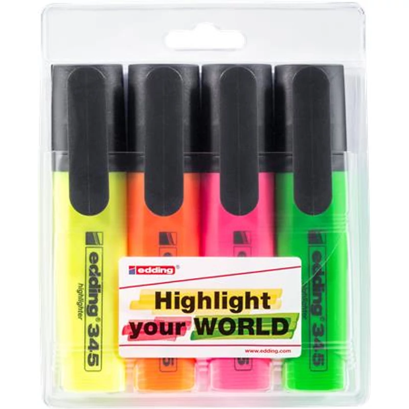 Szövegkiemelő készlet, 2-5 mm, EDDING "345", 4 külnböző szín