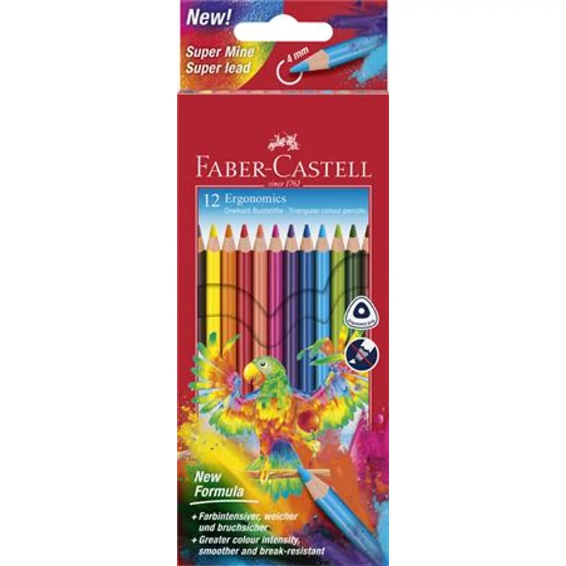 Színes ceruza készlet, háromszögletű, FABER-CASTELL "Papagáj", 12 különböző szín