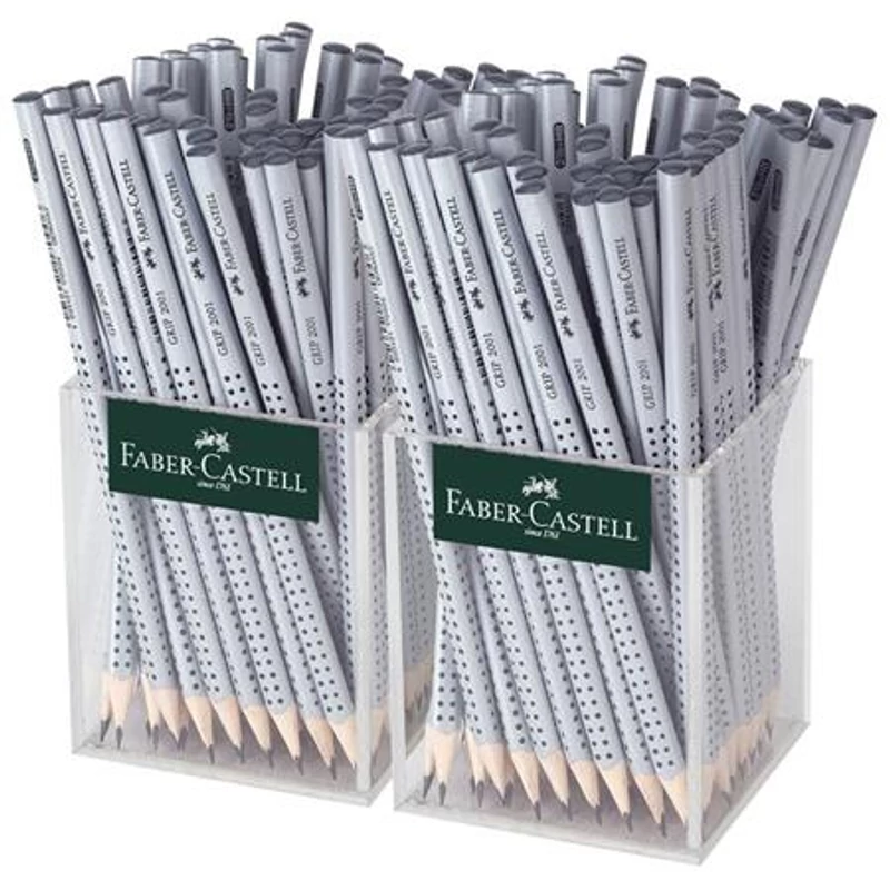 Grafitceruza display, HB, háromszögletű, FABER-CASTELL "Grip 2001", ezüst