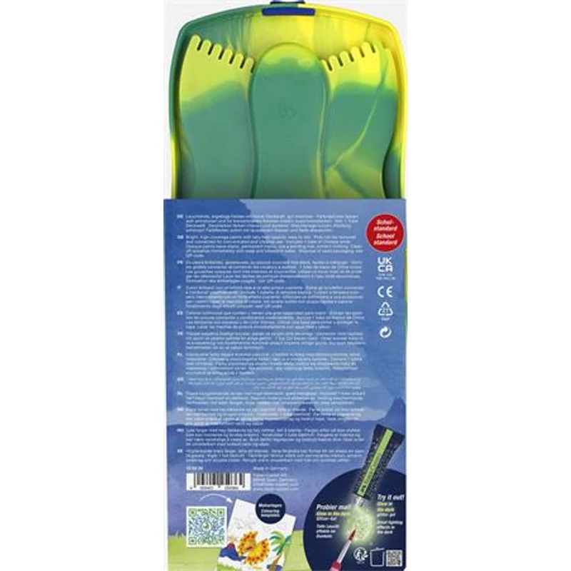 Vízfesték, 12 darabos, összeilleszthető, FABER-CASTELL "Dinoszaurusz" + 1 tubus fehér tempera + dinoszaurusz matrica