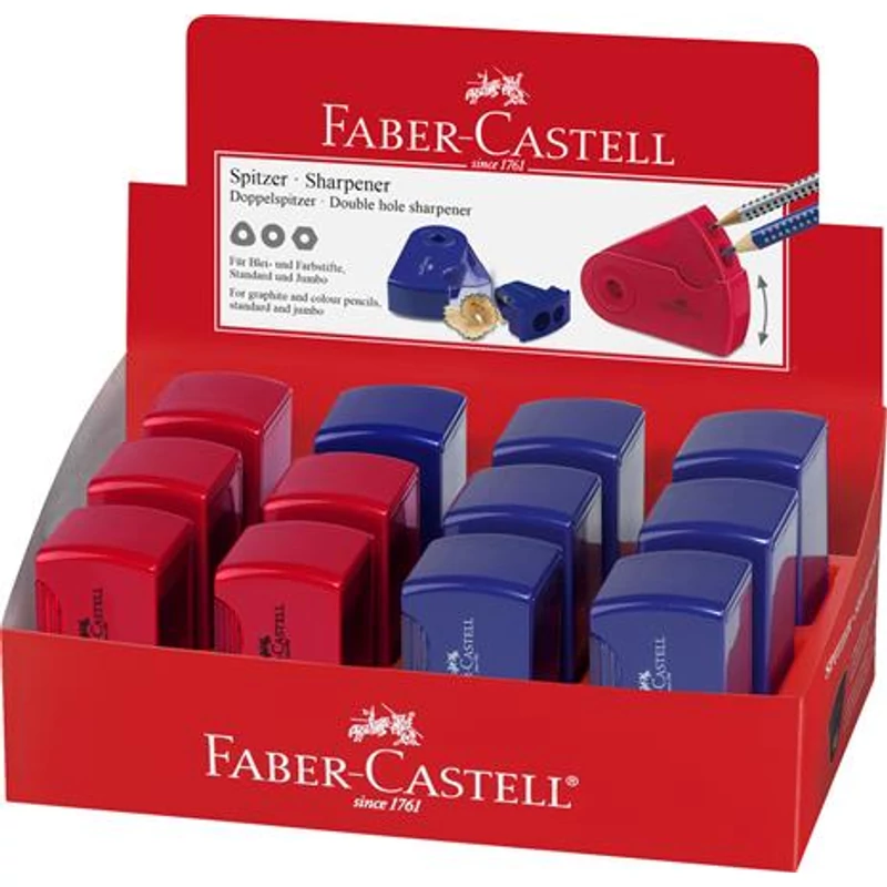 Hegyező display, kétlyukú, 2 tartályos, FABER-CASTELL, vegyes színek