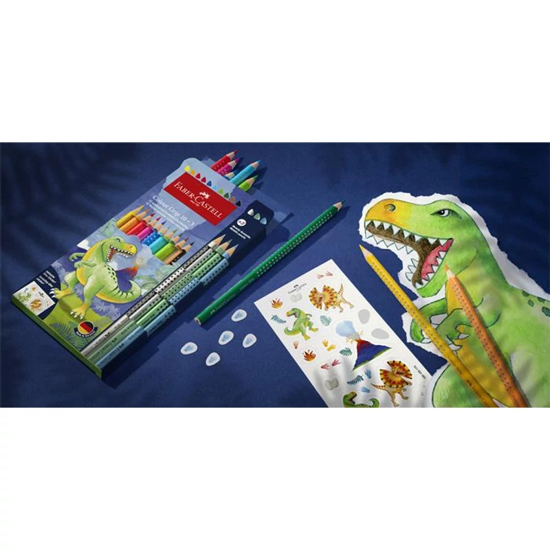 Színes ceruza készlet, háromszögletű, FABER-CASTELL "Grip Dinoszaurusz" 10 + 3 különböző szín