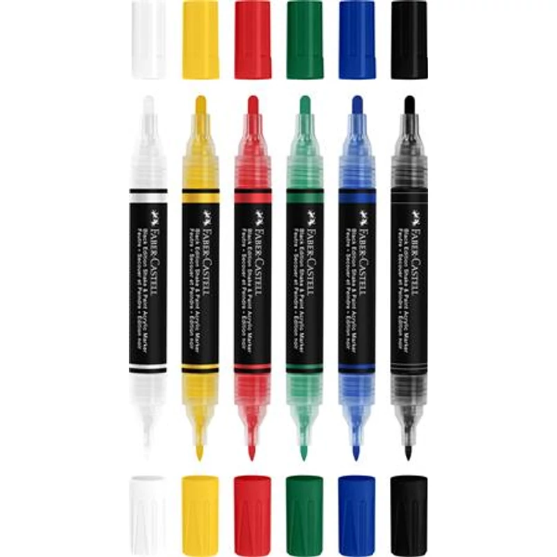 Dekormarker készlet, 1,0 / 3,0 mm, kétvégű, akril, FABER-CASTELL "Shake&Paint", 6 különböző szín