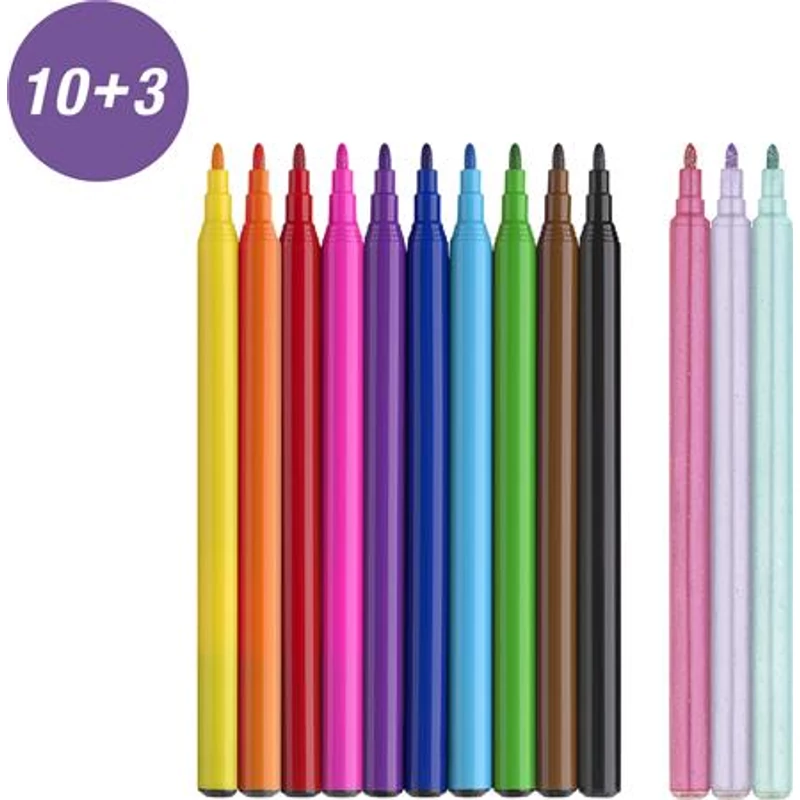 Filctoll készlet, FABER-CASTELL "Unikornis" 10 különböző szín + 3 csillámos