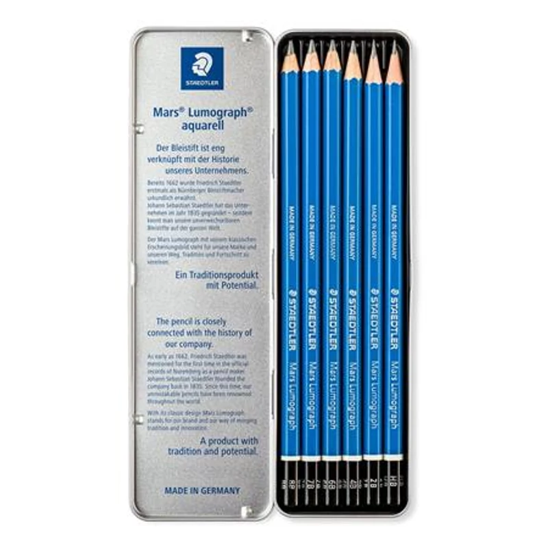 Grafitceruza készlet, fém doboz, hatszögletű, STAEDTLER "Mars Lumograph 100", 6 különböző keménység